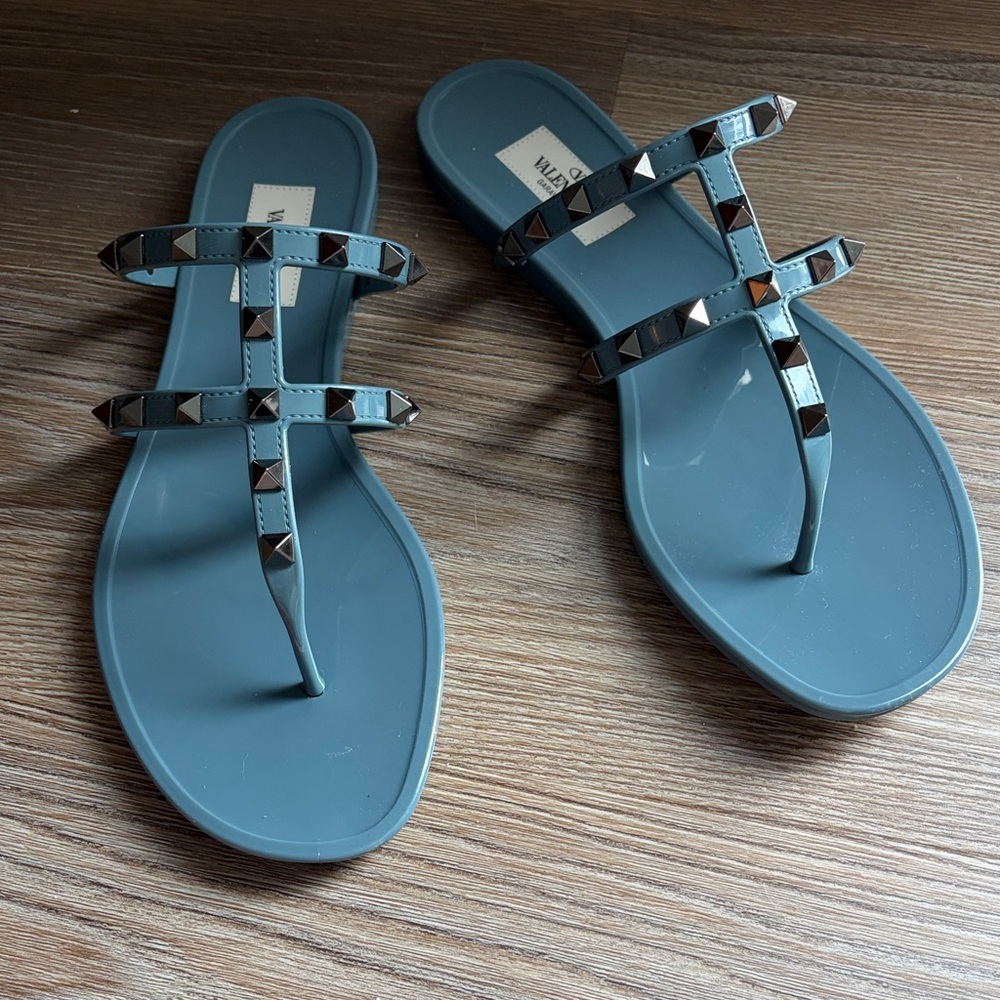 Valentino Rockstud T-Strap Flat Slide Sandal